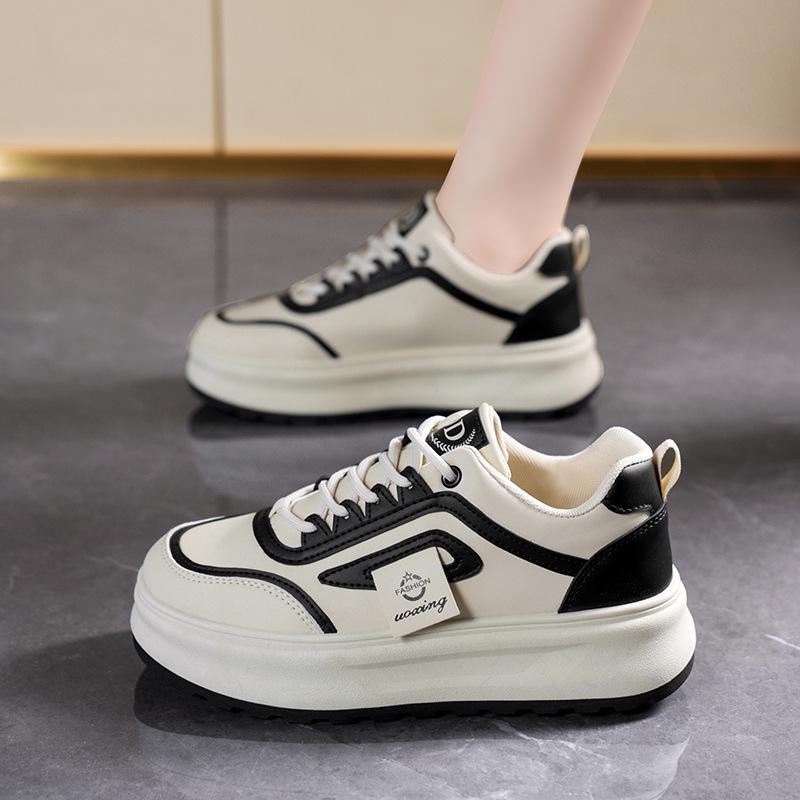 2025 Spring Women's Trendy Korean-Style White Breathable Skate Shoes with Versatile Thick Soles
