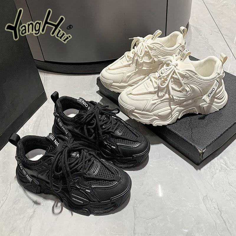 Mesh Breathable Comfortable All-match Sneakers College Style 2024 New Fashion Thick Bottom Anti-slip Running Sports Sheos Summer