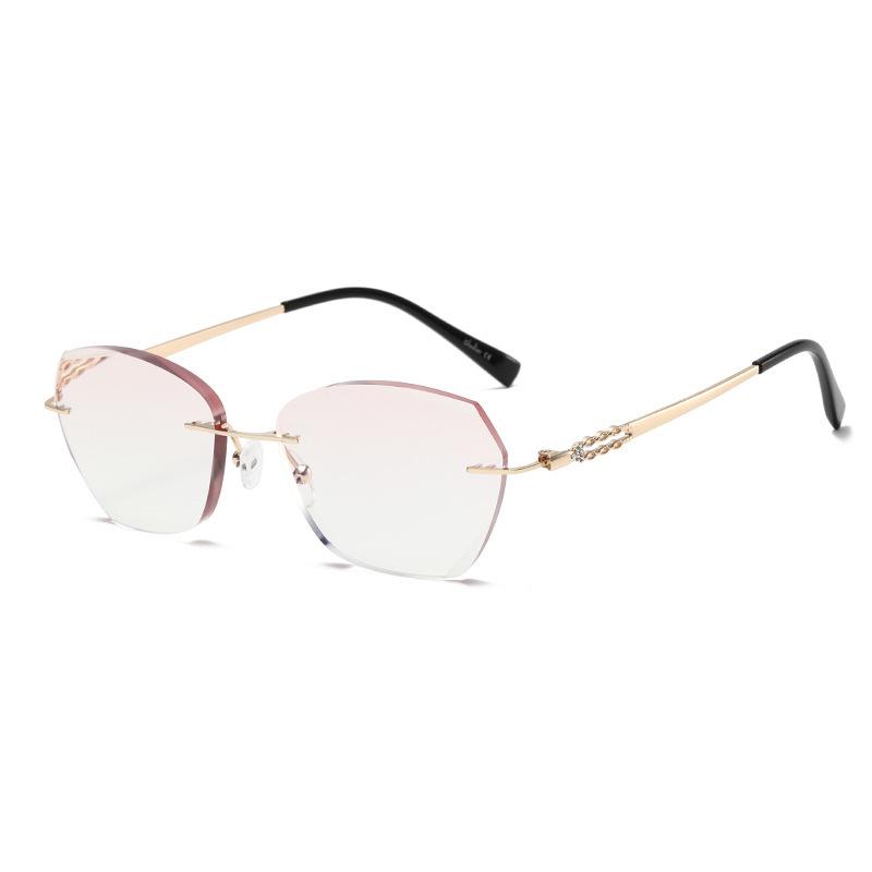Gold Silk Diamond Trimmed Rimless Reading Glasses Women'S Gold Pure Desire Point Diamond High Definition Anti-Blue Reading Glasses