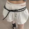Y2K Punk Rivet Leather Double Thin Belt Women Men Pu Black White Waist Strap Trendy Waistband Jeans Skirt Decoration