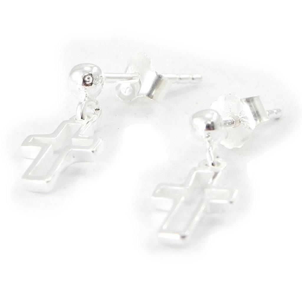 Les Trésors De Lily [I8082] - Silver 'Cross' Earrings (rhodium-plated) - 16x6 Mm