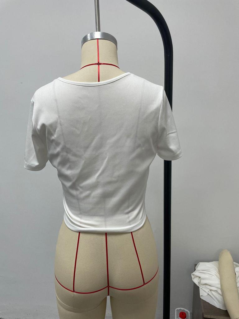 2025 Summer Women's Slim-Fit U-Neck Lace T-Shirt - Fashionable Lazy Style Top