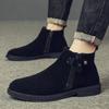 Chelsea Leather Boots Men's 2025 Autumn and Winter New Fleece Thickened Cotton Shoes Youth Medium and High Top Men's Martin Boots Tide