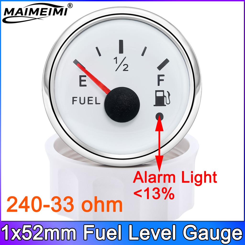 52mm Fuel Level Gauge 2inch Waterproof Pointer Fuel Meter 0-190ohm 240-33ohm Oil Tank Meter with Alarm Red Light for Car Yacht