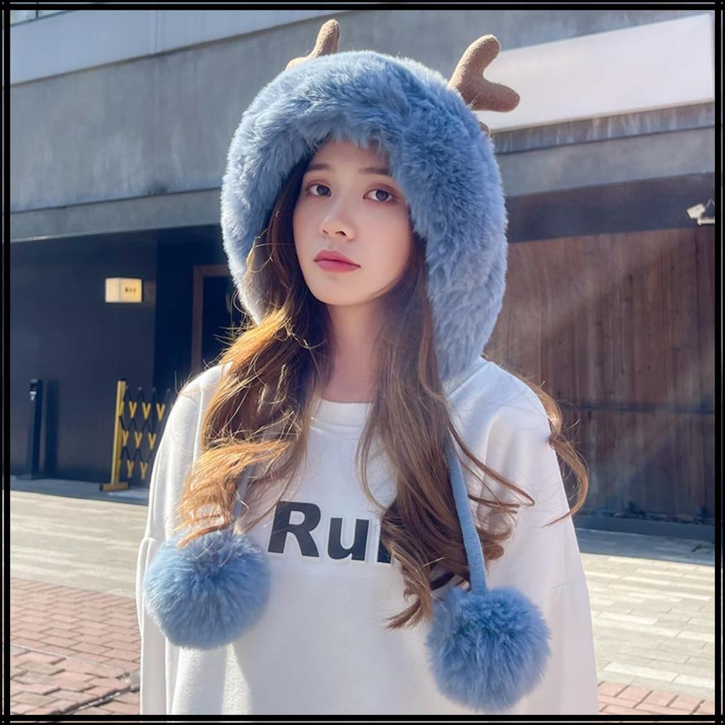 With Cute Animal Casual CZ383 [White Fang] Hat, Deer, Reindeer, Ears, Costume, Autumn/Winter, Women's (Gray)