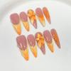 10Pcs Handmade Gradient Pink French Long Stiletto Press On Nails With Pearl Flower Decor Reusable Fake Nail Tips