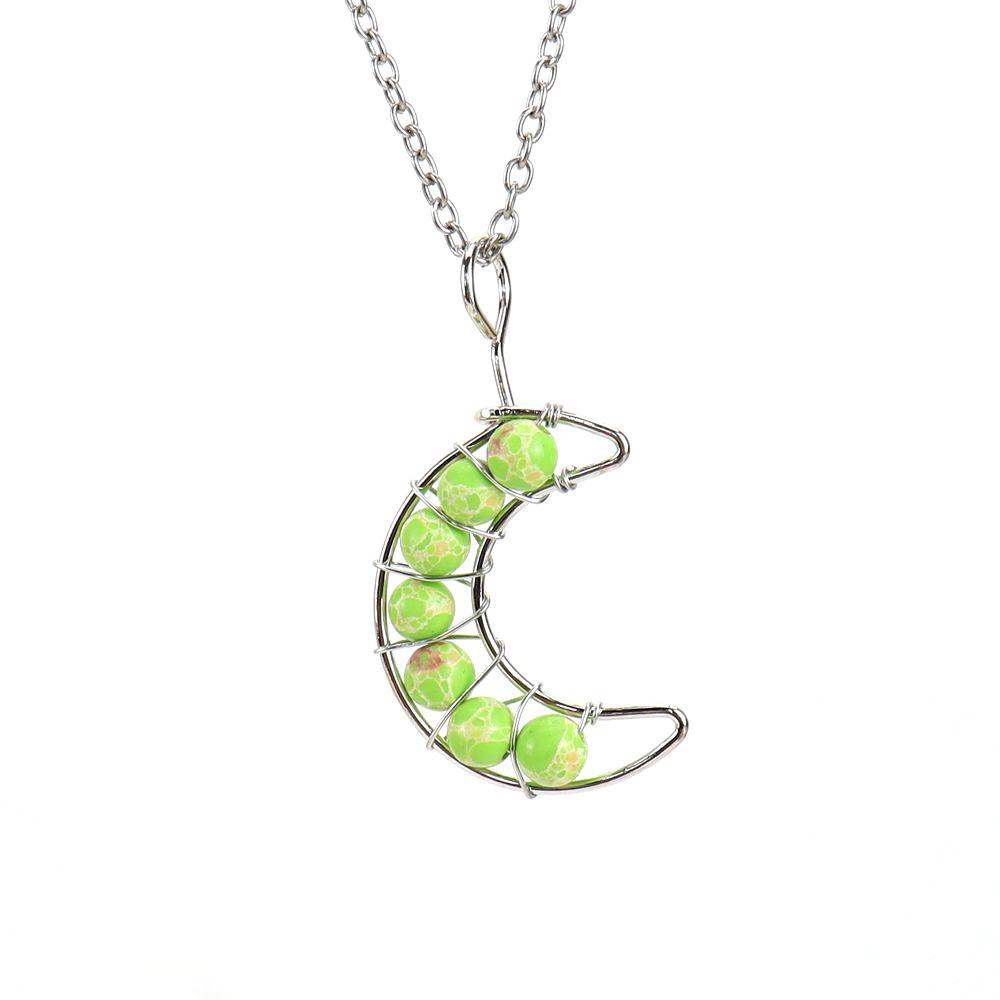 Handcrafted Wire Wrapped Seven-Color Crystal Moon Pendant Necklace