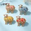 Floral Lamb Brooch Rhinestone for Women, Flower Sheep Alloy Lapel Pin, Animal Jewelry Clothing Suits Scarves Bags Pin