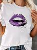 Lip Print Crew Neck Casual Short Sleeve for Spring Womens Harajuku Sleeve Casual Tshirt Clothing Street Tops Aesthetic Clothes