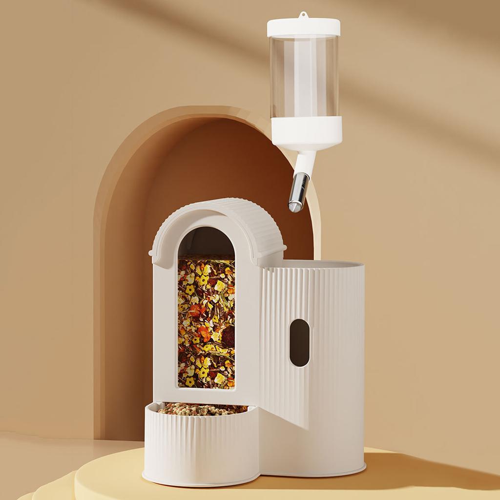 2-in-1 Automatic Food Dispenser No Drip Hamster Feeder And Waterer with Water Bottle for Hamster Guinea Pig Glass/Wire Cage Home