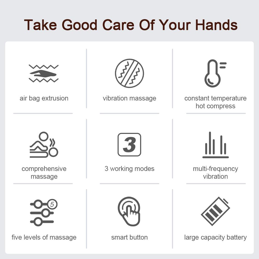 Electric Hand Massager Air Bag 3 Modes Hot Compress Kneading Hand Massage Machine Promote Finger Blood Circulation Relax Hands