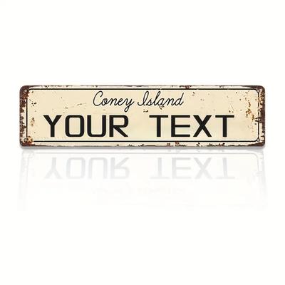 Vintage Coney Island Schild aus rostigem Aluminium mit individuellem Text, 40 x 10 cm