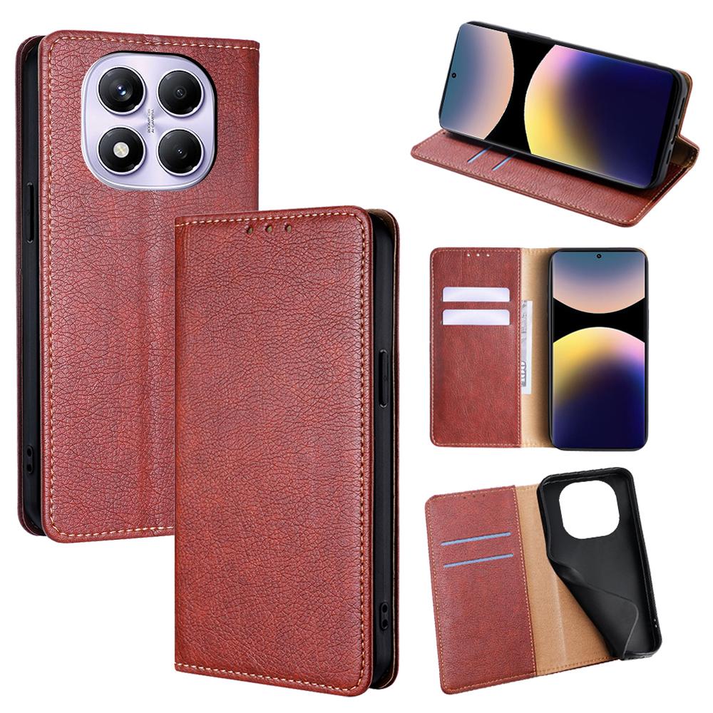 

For Xiaomi Redmi Note 14 Pro 4G Case Wallet PU Leather Magnetic Auto-Absorbed Phone Cover Brown