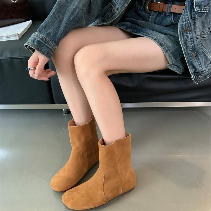 Flat-bottomed French retro matte leather Birkenstock short boots women's boots autumn 2025 new models
