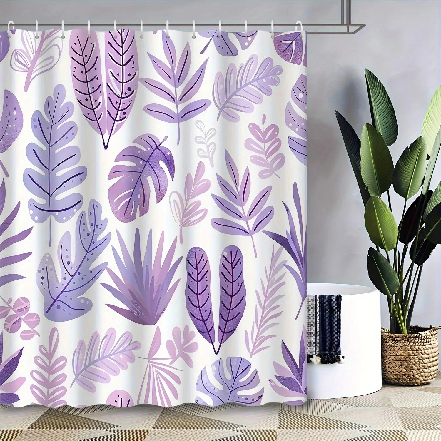 

Розово-фиолетовая шторка для душа с листьями - Мягкое и элегантное настенное украшение для гостиной и спальни - Спокойное и элегантное W90xH180cm