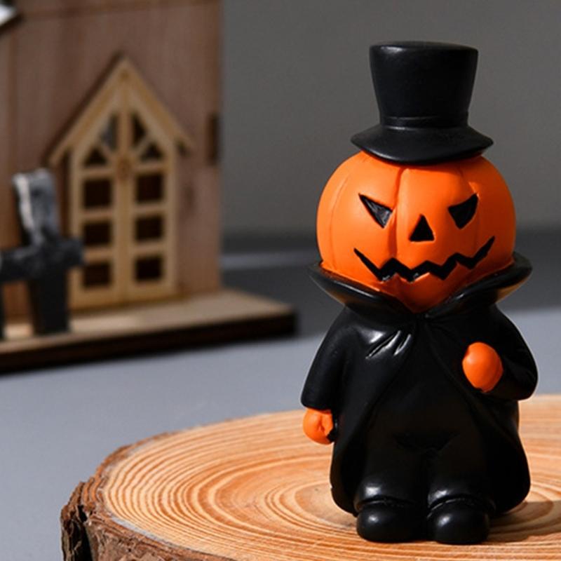 3PCS Pumpkin Man Statues Halloween Decoration Handmade Resin Pumpkin Tabletop Ornament for Mantels Tabletop Display