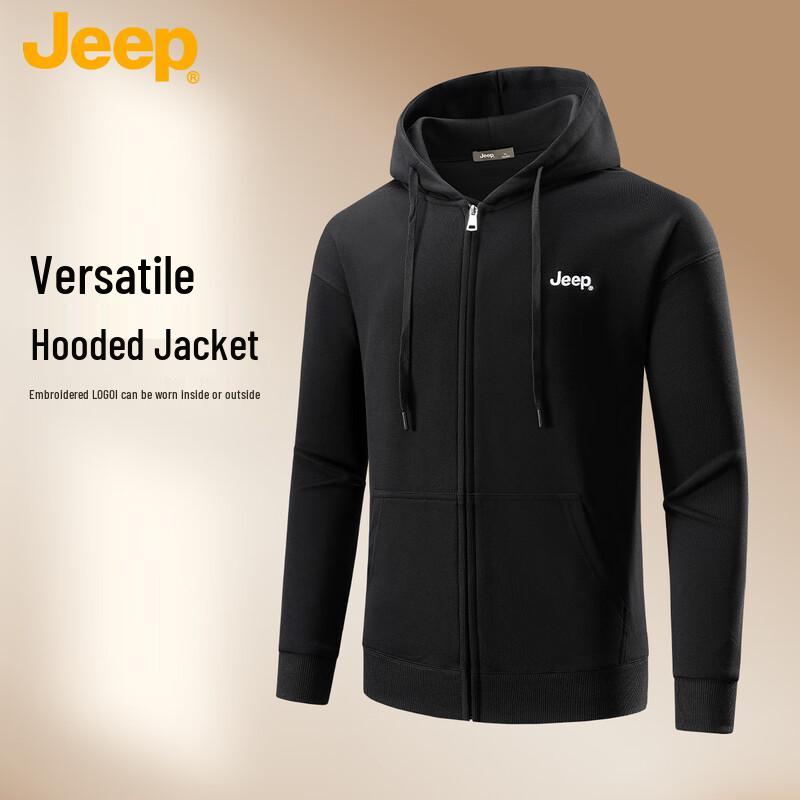Jeep American Retro Heavyweight Solid Color Hooded Cardigan Sweatshirt 3XL