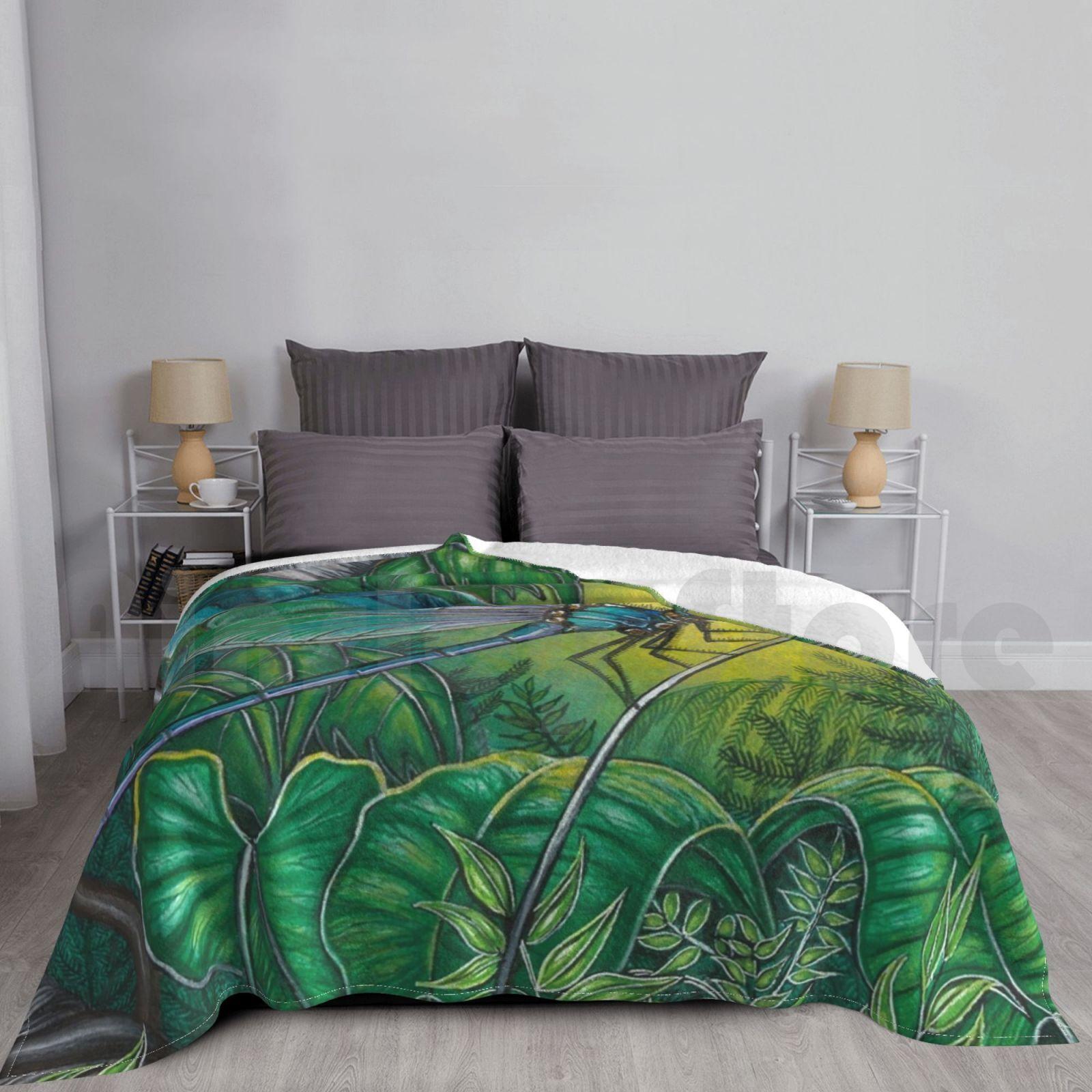 Dragonfly Dreaming Blanket Fashion Custom Jules Summers Dragonfly Jungle Watercolour Australian Fine Size: 75*100cm, Weight: 230 GSM