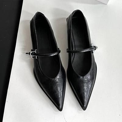Modische, sexy, spitze Damenschuhe aus weichem Leder mit neuartigem Metallschnallen-Design, Mary Jane-Schuhe für Damen, elegante Abendschuhe mit quadratischem Absatz