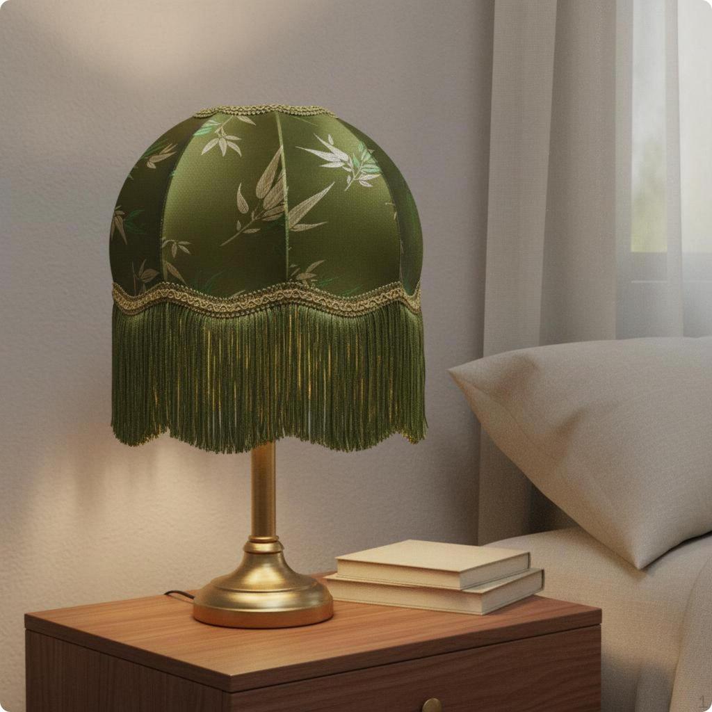 Lampshade Handmade Tassel Fringed Lamp Shade for Bedroom Green Dome Fringe