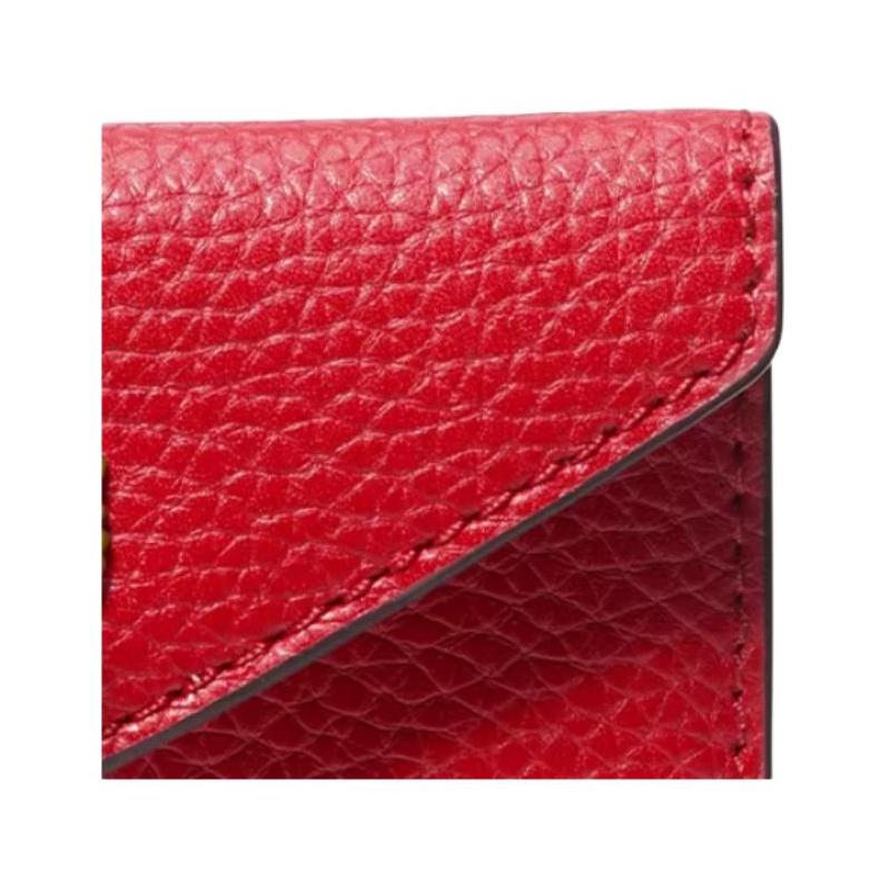 Michael Kors Stitched Flap Closure, Cow Leather Wallet, Women's Red