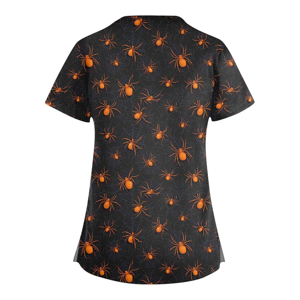 Dámská móda Křížový V výstřih Krátký rukáv Kombinézy Dvojité kapsy Halloweenské Potištěné Topy Uniformy