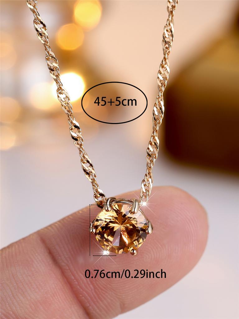 Female Crystal Champagne Zircon Stone Cute Round Pendant Necklace Vintage Gold Color Wedding  For Women