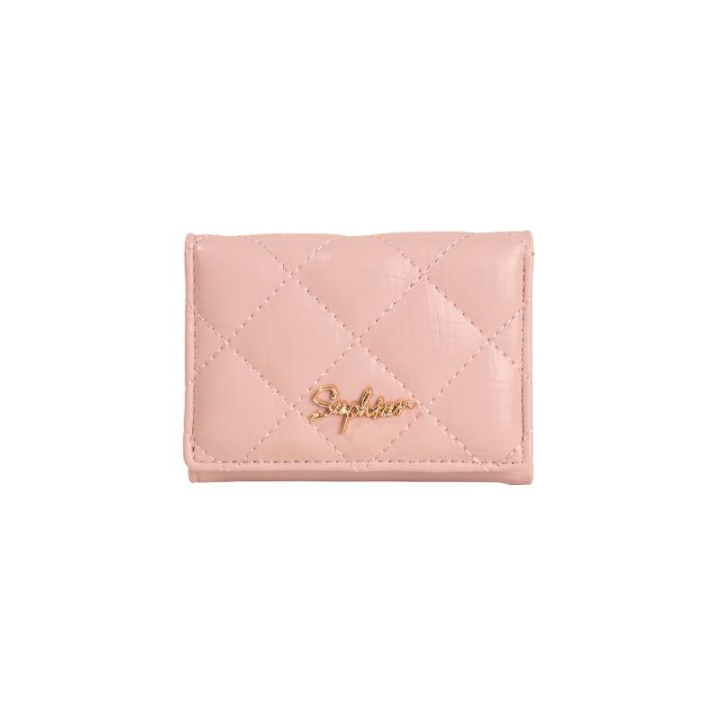 Embroidery thread rhombus pattern three-fold short wallet solid color simple card bag pu leather wallet women's high-end sense