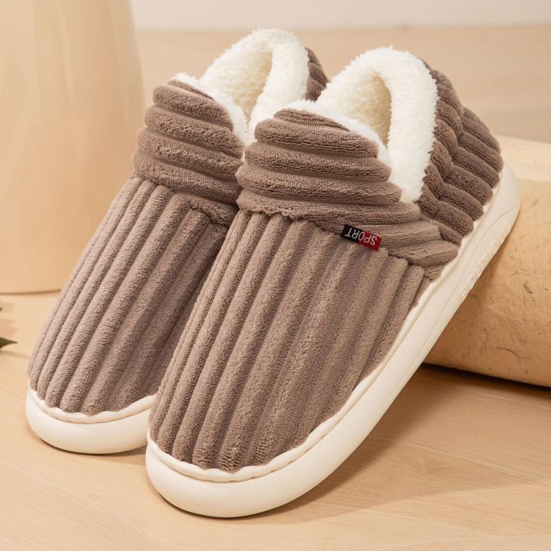 Women Coral Fleece Furry Slippers, Warm Indoor Slip On Lazy Cotton Shoes Plus Size