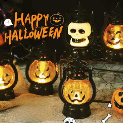 Portable LED Halloween Pumpkin Candle Lamp Vintage Small Oil Lights Halloween Party Horror Props Night Light