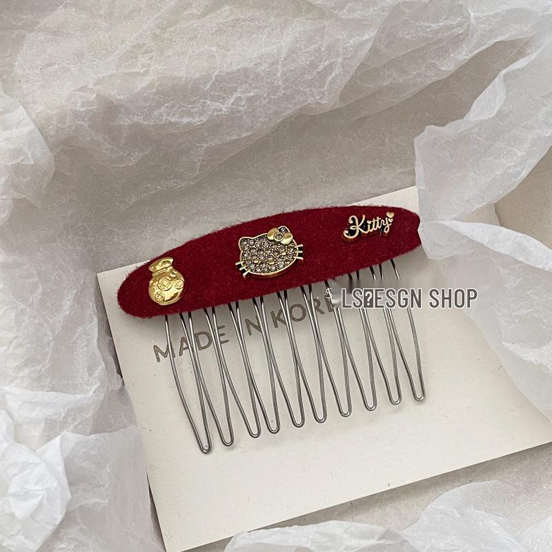 Red Prosperity Fabric Hairpin: Versatile High Skull Top Comb & Bangs Clip for New Year Atmosphere
