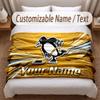 Pittsburgh Penguins Printed Flannel Blanket Custom Name Text Soft Warm Throw For Bedroom Holiday Gift