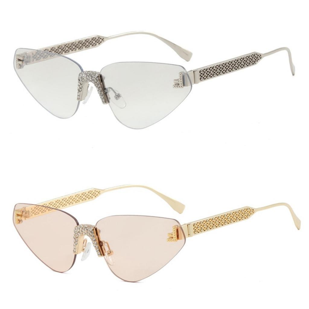 Women'S Sexy Cat Eye Rimless Rhinestone Sunglasses Luxury Brand Designer Retro Punk Metal Sunglasses Men'S Uv400 Driving Glasses