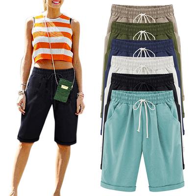 Five Length Pants Elegant Ladies Casual Elastic Waist Trousers Large Size Women Bandage Loose Shorts