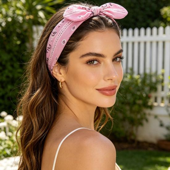 Elastic Headband Rabbit Ear Knot Design Elastic Hair Wrap Comfortable Secure Fit Wave Boosting Compression Hair Band