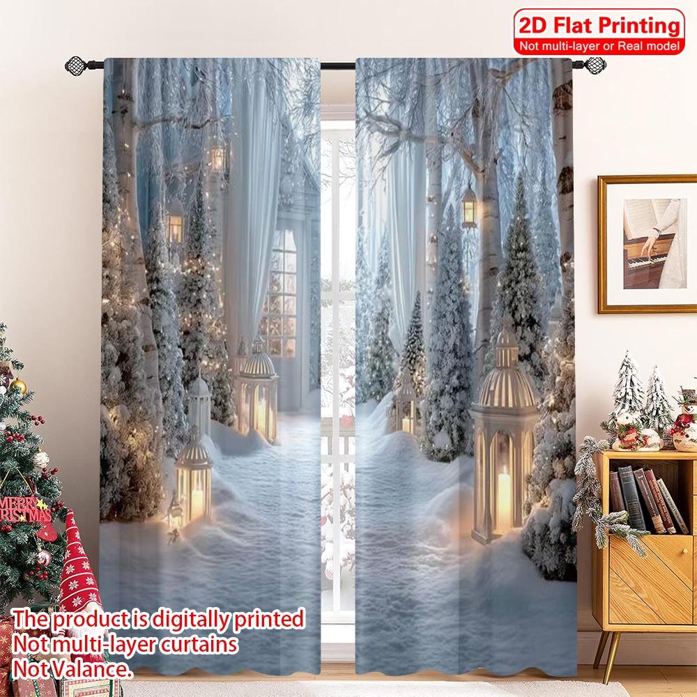 

2pcs 2D flat printing Merry Christmas Drapes winter forest Versatile 100% Polyester Without Electricity Festive Holiday Use for 100*130 Rod Pocket 1pcs