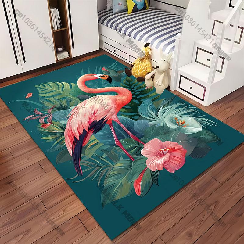 Flamingo surrounded by tropical plants carpet Yoga living room room decor children's crawling mat doormat area rug