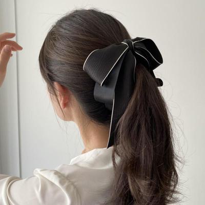 Korean Style Simple Bow Ponytail Clip Hair Accessory - Streamer Headdress for Women