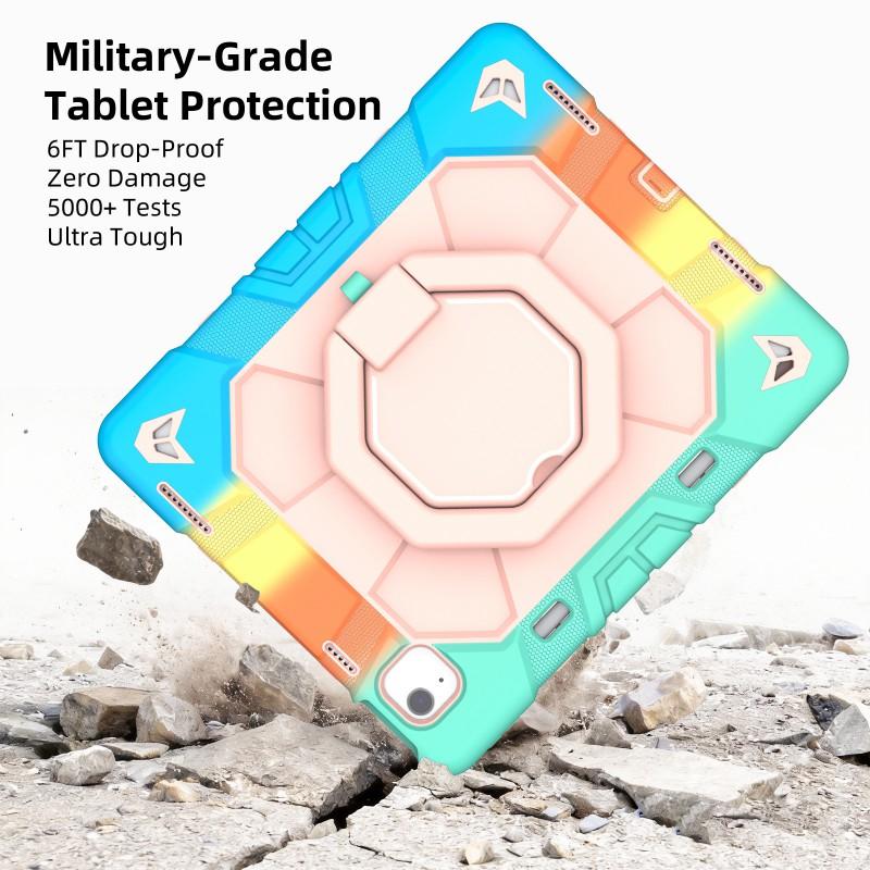 IPad Air 13-inch M3 M4 Case With 360 Rotating Stand Shockproof PC Silicone Hybrid Cover Hand Strap Carry Handle
