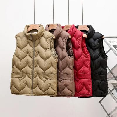 Ladies' Warm Down-Cotton Vest for Autumn & Winter - Short, Stand-Up Collar, Thickened and Lightweight
