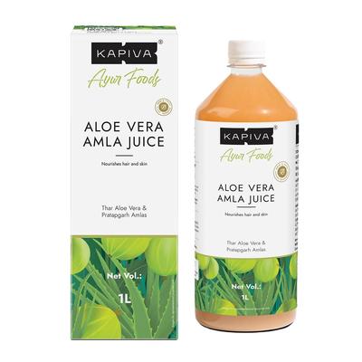 Kapiva Aloe Vera + Amla Saft 1L Packung 1 | Kaltgepresster Kräutersaft für strahlende Haut & tägliche Entgiftung