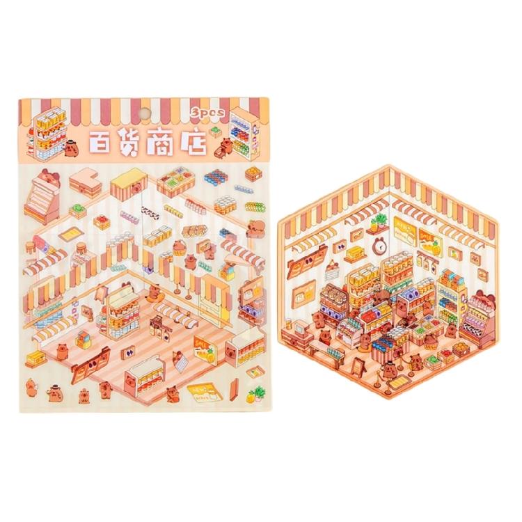 Fun 3D Miniature Scene Sticker Cartoon 3D Scenery Sticker Scrapbooking Sticker for Journal Phone Covers Water Bottle