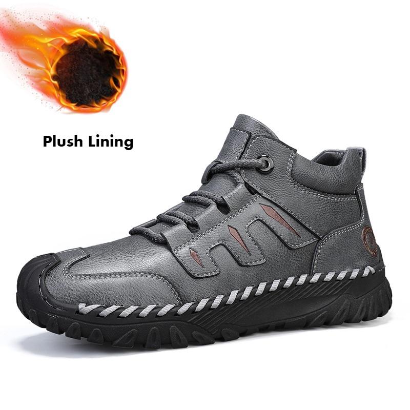 

Мужские высокие кожаные ботинки, повседневные кроссовки, зимняя плюшевая обувь, сноубутсы 39-45 44 светло-серый