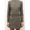Spring New Women clothes European and American Leisure round Neck Long sleeve Fleece Blended Belt Shoulder Pad Dress 2323261
