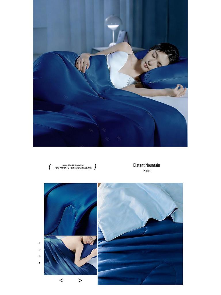 Spring/Summer Washable Ice Silk Quilt Set: Cool Summer Quilt & Thin Blanket with Cooling Fitted Sheet for Air Conditioning