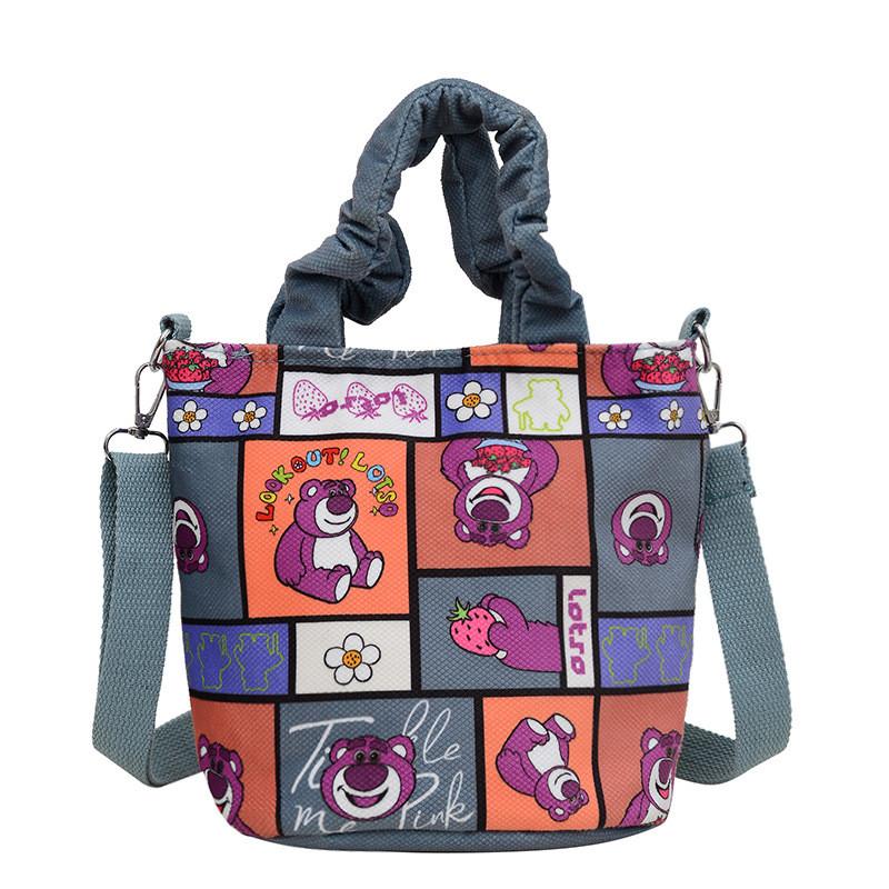 

Strawberry Bear Cartoon Children Canvas Shoulder Bag Kids Purse Zipper Green Strawberry Bear