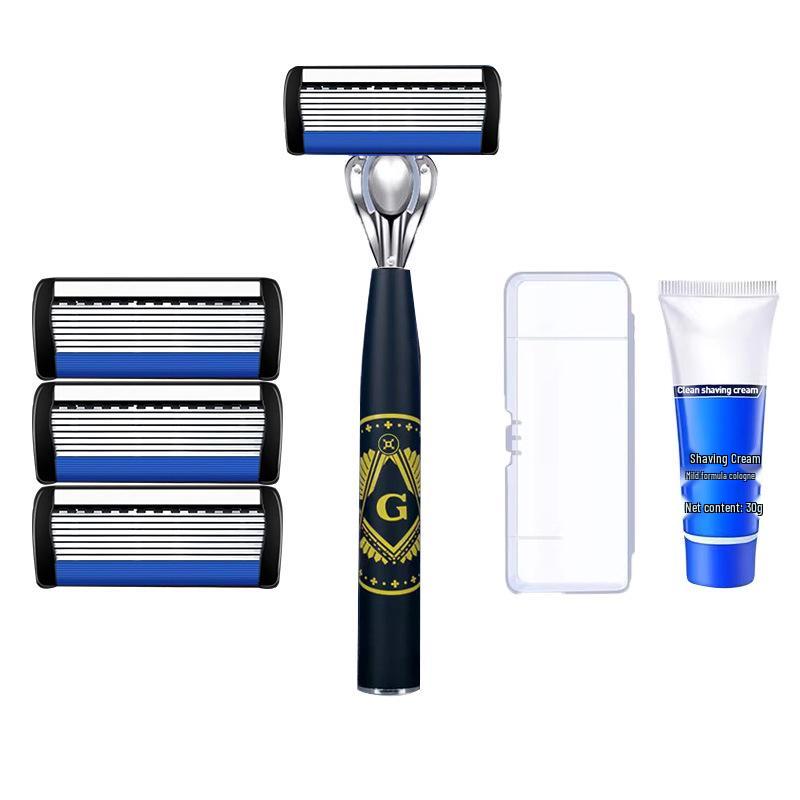Men's 6-Blade Manual Razor with Universal Stainless Steel, Six-Layer Anti-Scratch Blade Holder