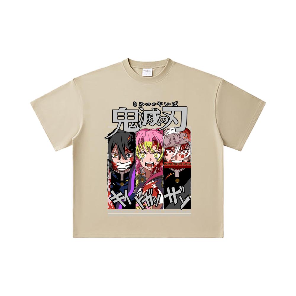 260 GSM Double Yarn 32 Count 100% Cotton Demon Slayer V59 Pillars Print Unisex Heavy Cotton T Shirt