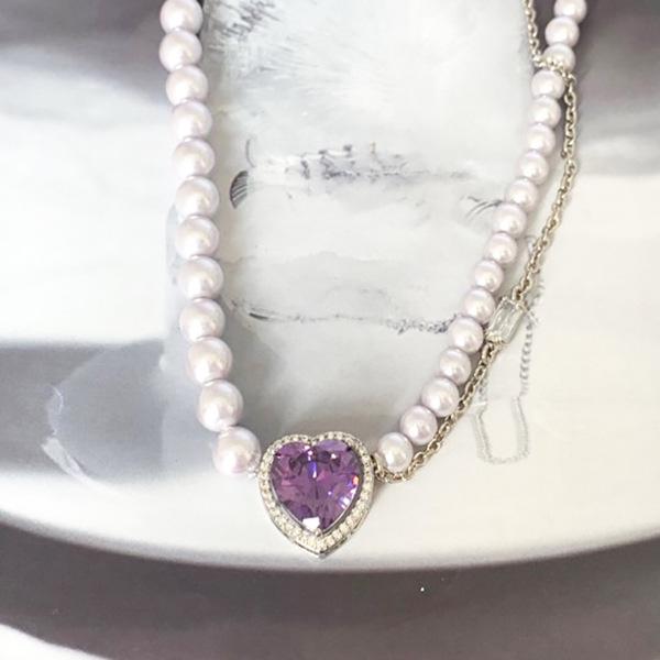 High-End Light Purple Zircon Heart Pendant Necklace