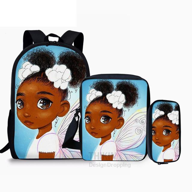 Classic Black Girl Magic Afro Lady 3D Print 3pcs/Set School Bags Laptop Daypack Backpack Inclined Shoulder Bag Pencil Case